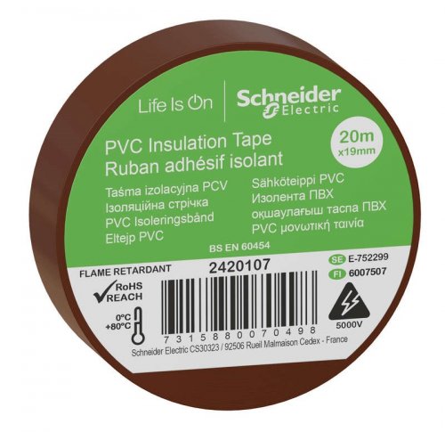 Изолента Schneider Electric ПВХ 19мм х 20м коричневый 2420107 картинка